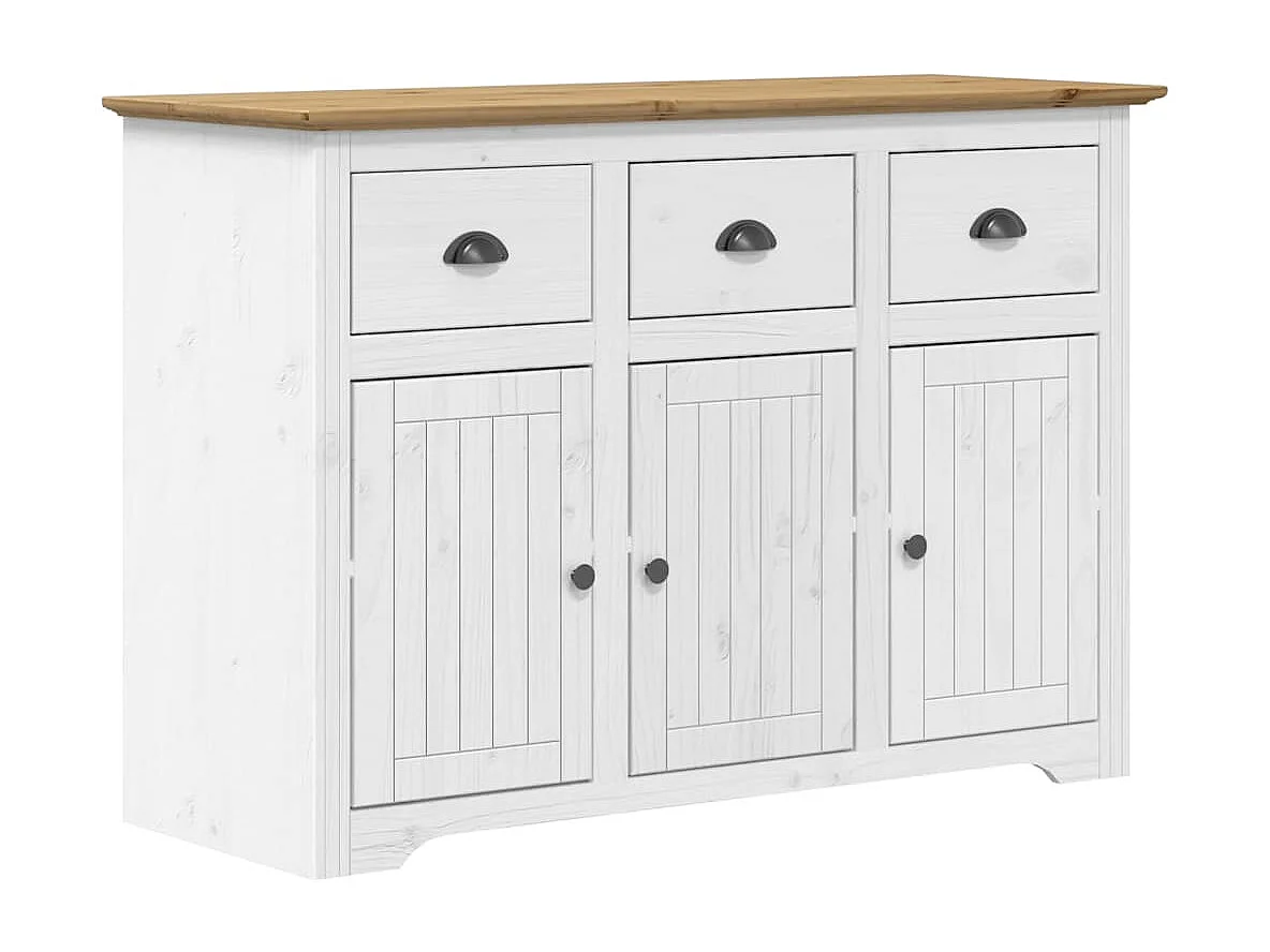 Buffet BODO blanc et marron 115,5x44x80 cm bois massif de pin