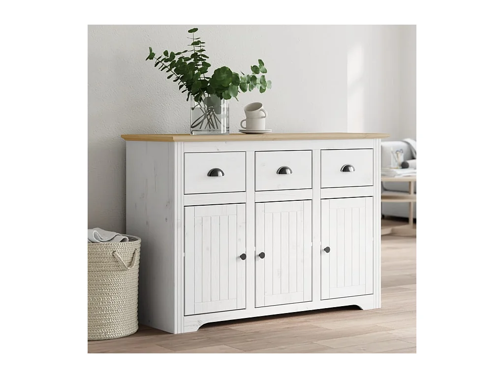 Buffet BODO blanc et marron 115,5x44x80 cm bois massif de pin