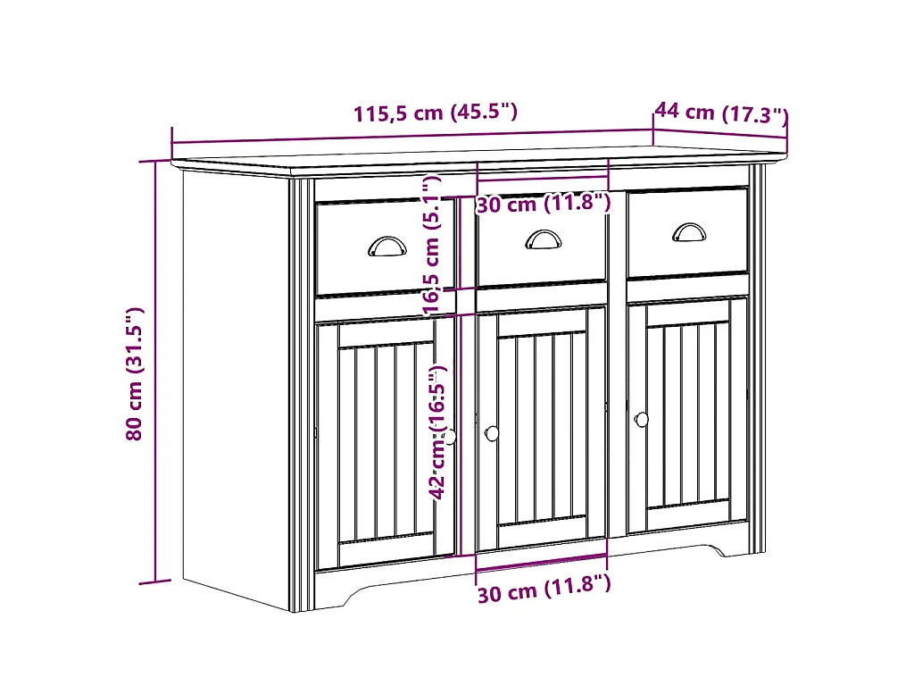 Sideboard BODO Weiß und Braun 115,5x44x80 cm Massivholz Kiefer