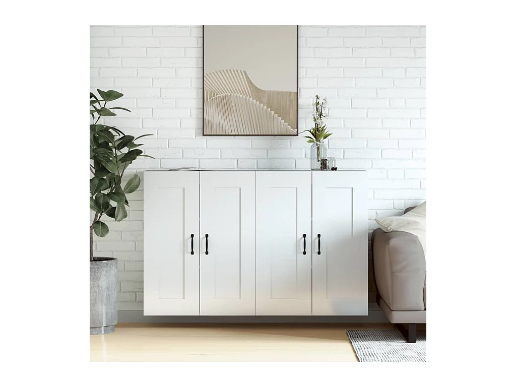 Armoires murales 2 pcs blanc brillant bois d'ingénierie