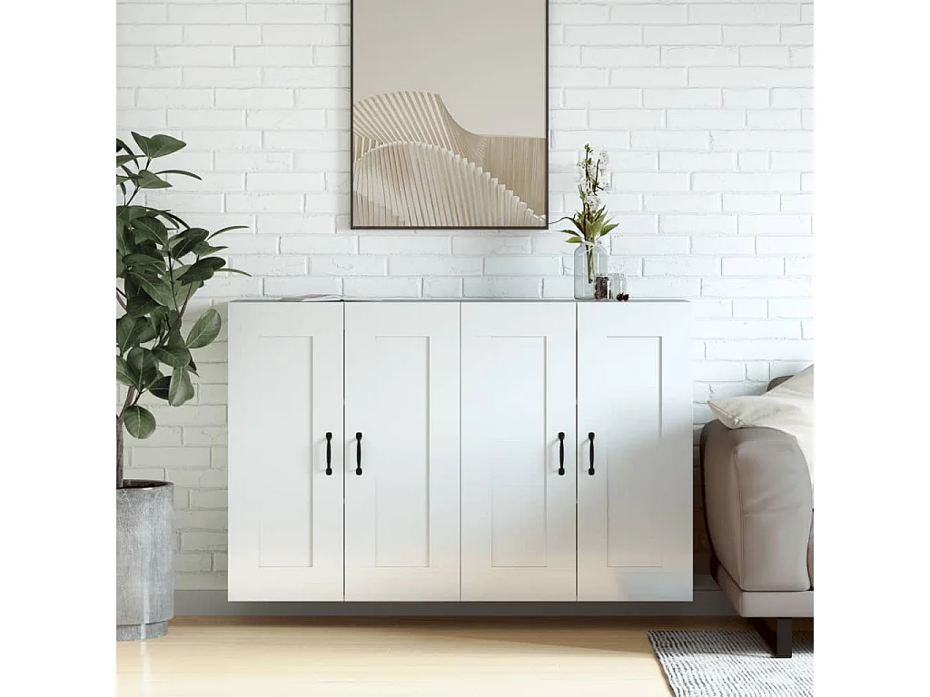 Armoires murales 2 pcs blanc brillant bois d'ingénierie