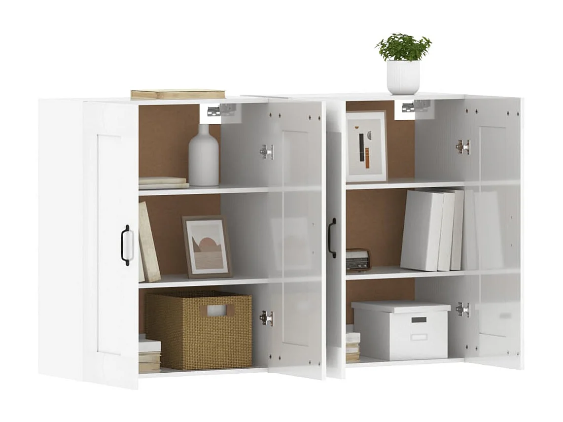 Armoires murales 2 pcs blanc brillant bois d'ingénierie