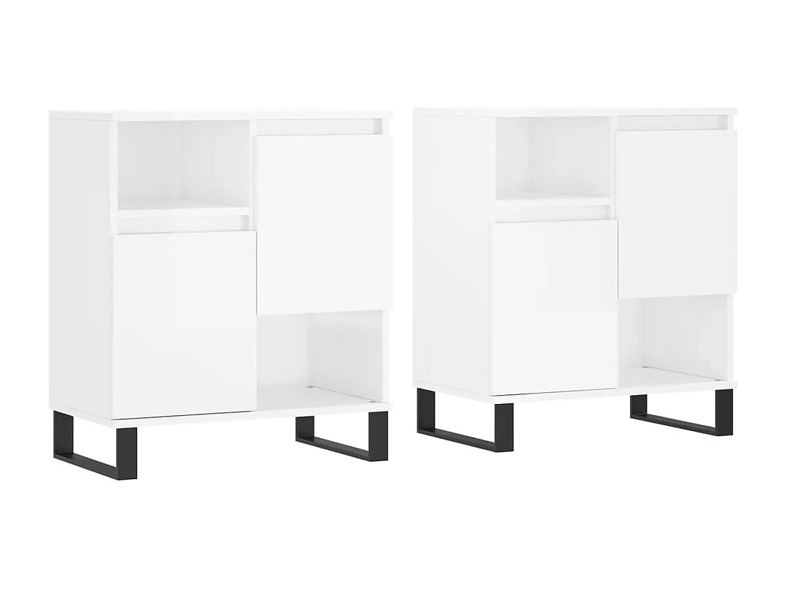 Buffets 2 pcs blanc brillant bois d'ingénierie