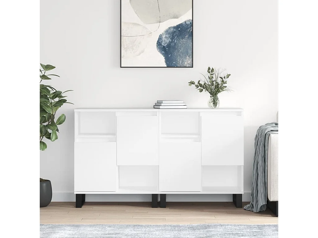 Credenze 2 pz Bianco Lucido in Legno Multistrato