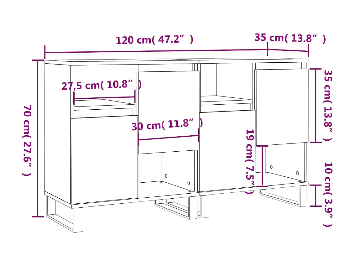 Credenze 2 pz Bianco Lucido in Legno Multistrato