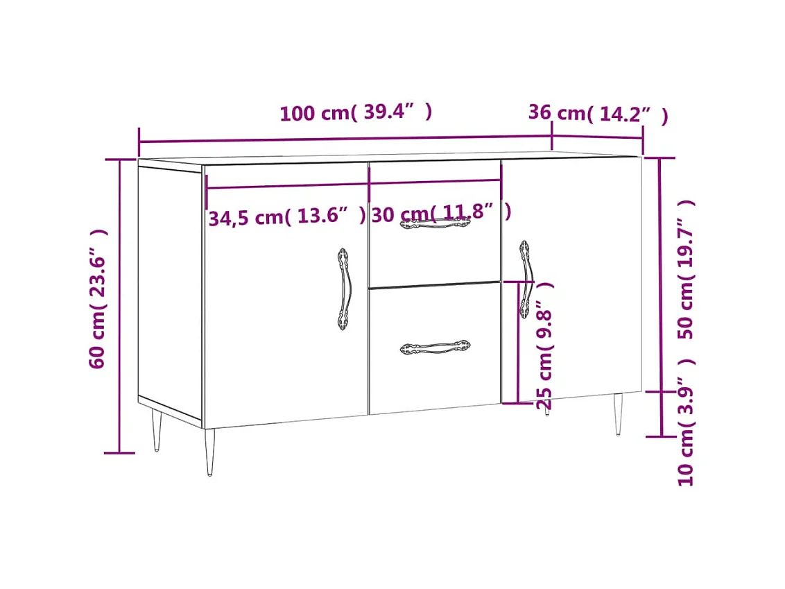 Buffet blanc brillant 100x36x60 cm bois d'ingénierie
