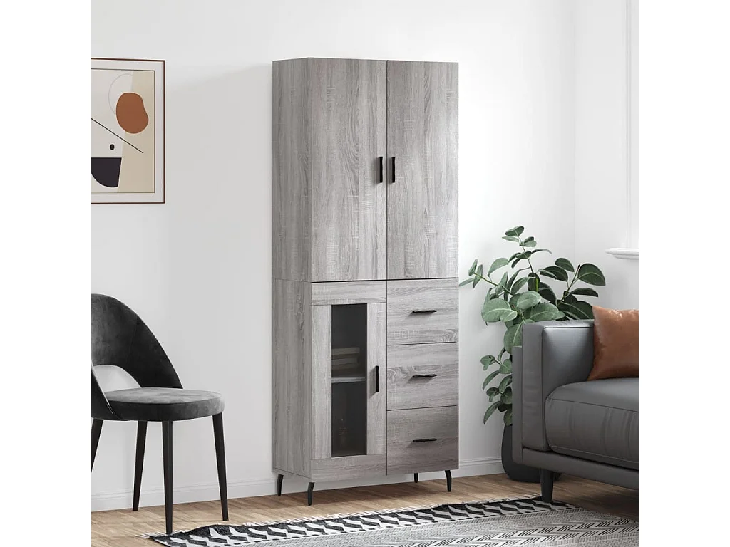 Hoge kast 69,5x34x180 cm bewerkt hout grijs sonoma eikenkleurig