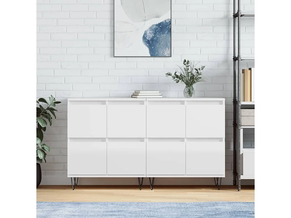 Buffets 2 pcs blanc brillant bois d'ingénierie