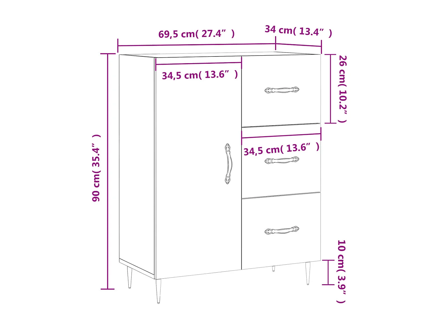 Buffet chêne sonoma 69,5x34x90 cm bois d'ingénierie