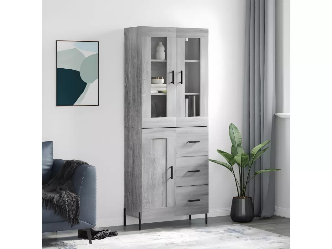 Kauf Unique Highboard Grau Sonoma 69,5x34x180 cm Holzwerkstoff