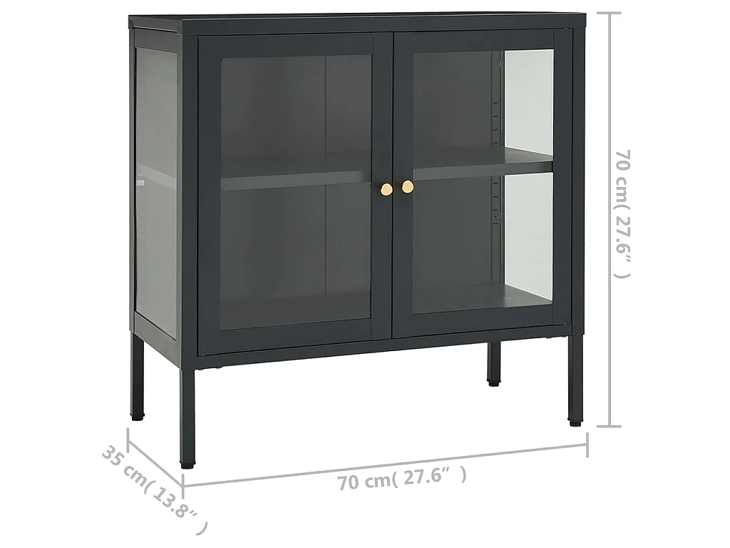 Aparador de acero y vidrio gris antracita 70x35x70 cm