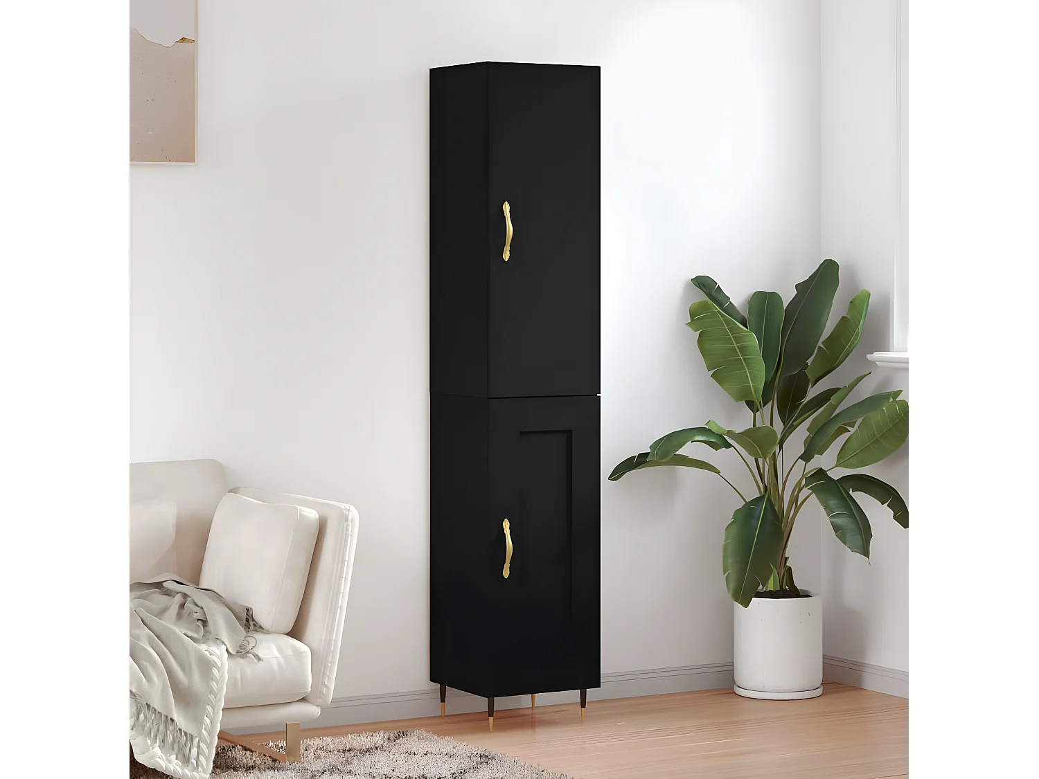 Highboard Schwarz 34,5x34x180 cm Holzwerkstoff