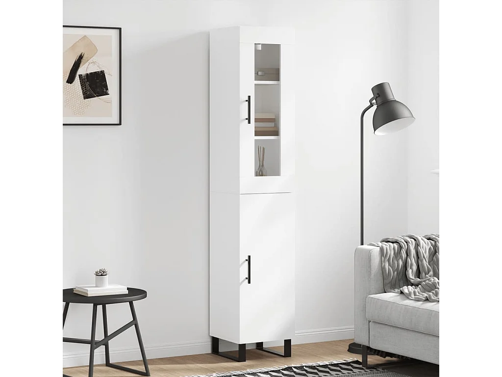 Aparador alto madera contrachapada blanco 34,5x34x180 cm