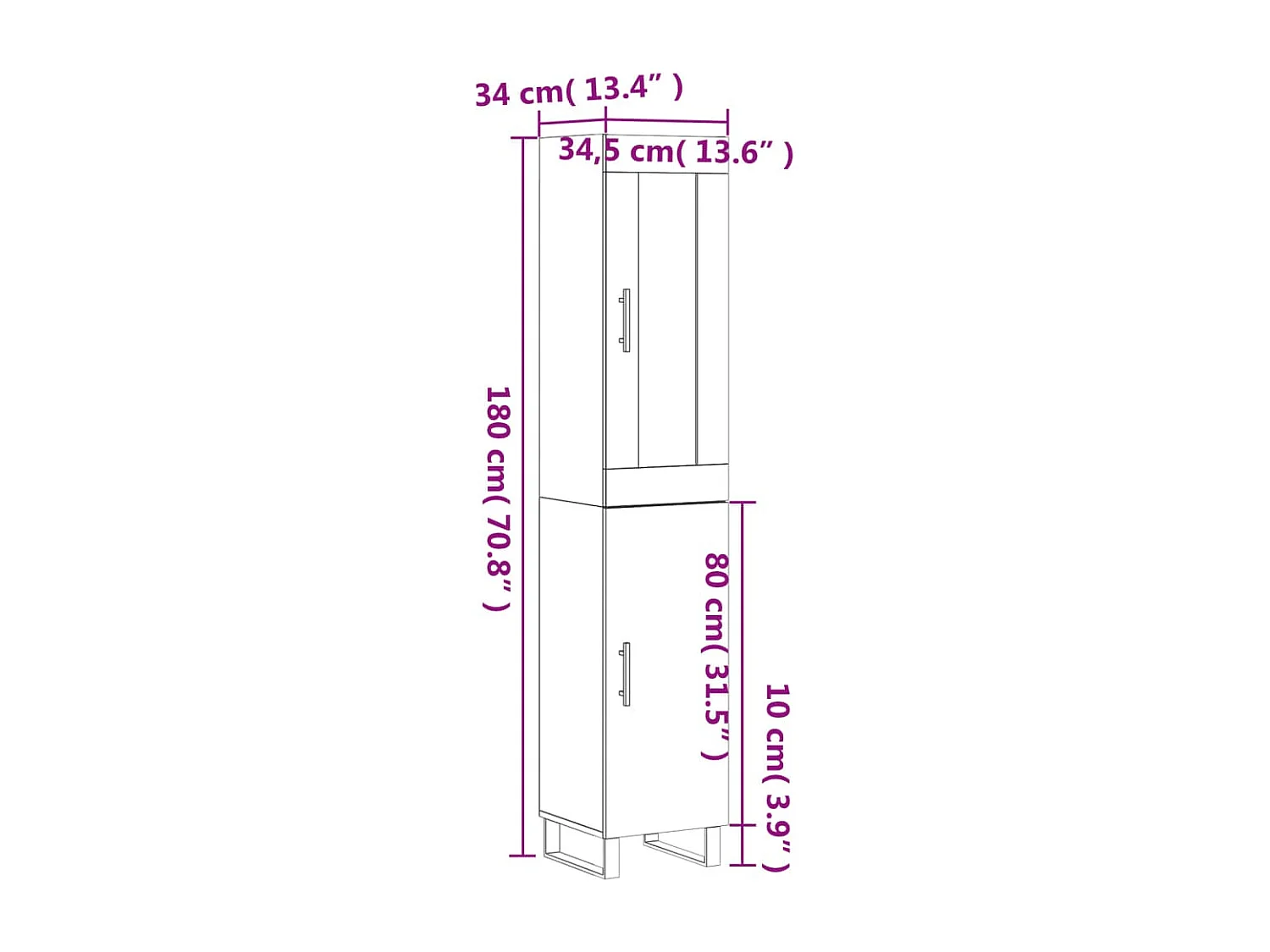 Highboard Weiß 34,5x34x180 cm Holzwerkstoff