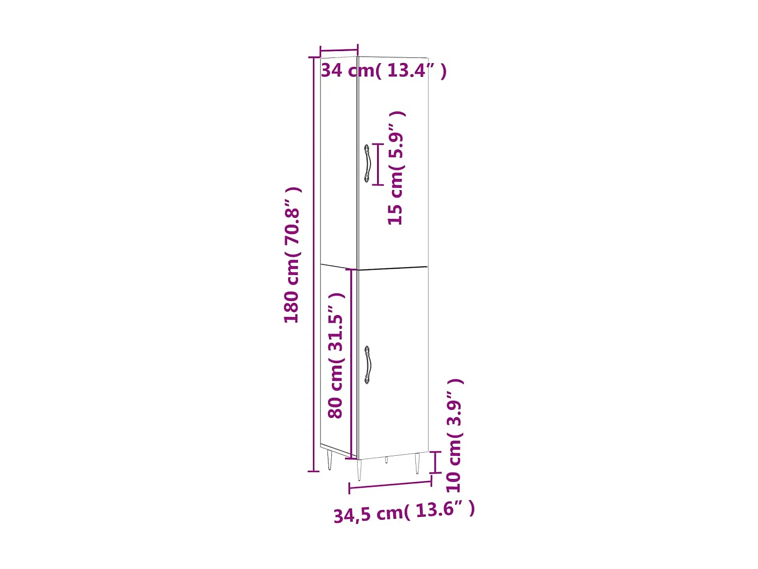 Credenza Grigio Cemento 34,5x34x180 cm in Legno Multistrato