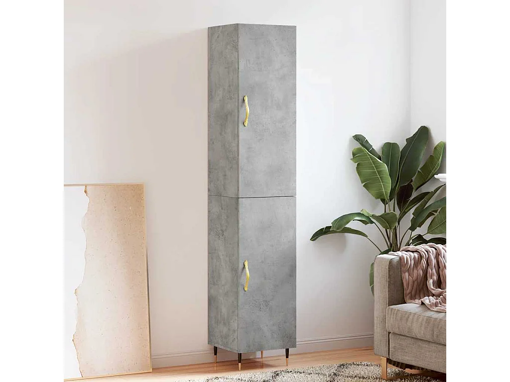 Buffet haut Gris béton 34,5x34x180 cm Bois d'ingénierie