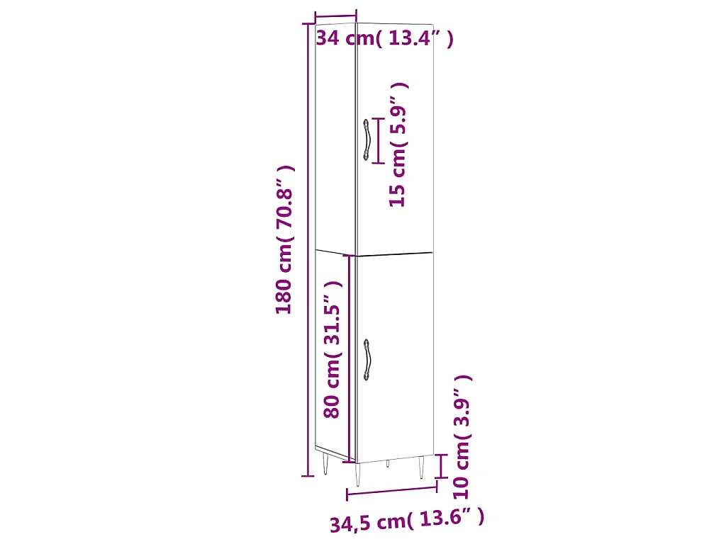 Buffet haut Gris béton 34,5x34x180 cm Bois d'ingénierie