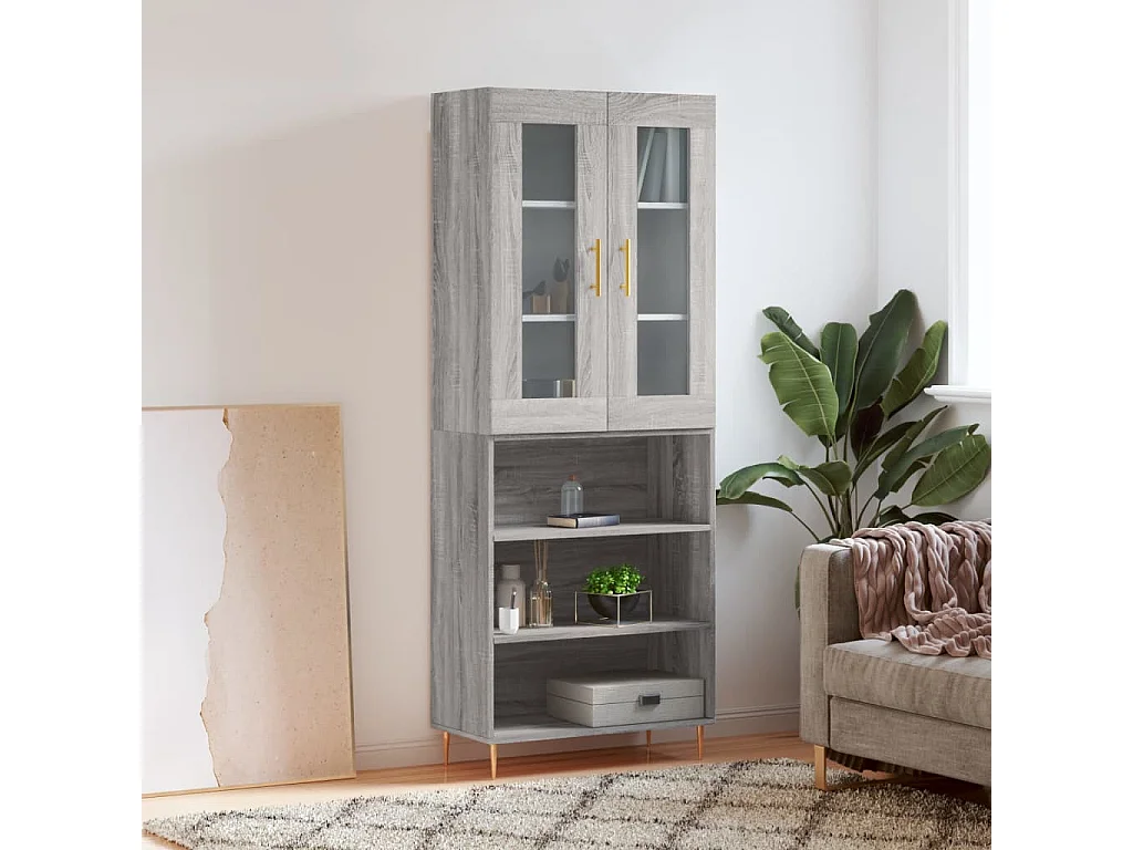 Credenza Grigio Sonoma 69,5x34x180 cm in Legno Multistrato