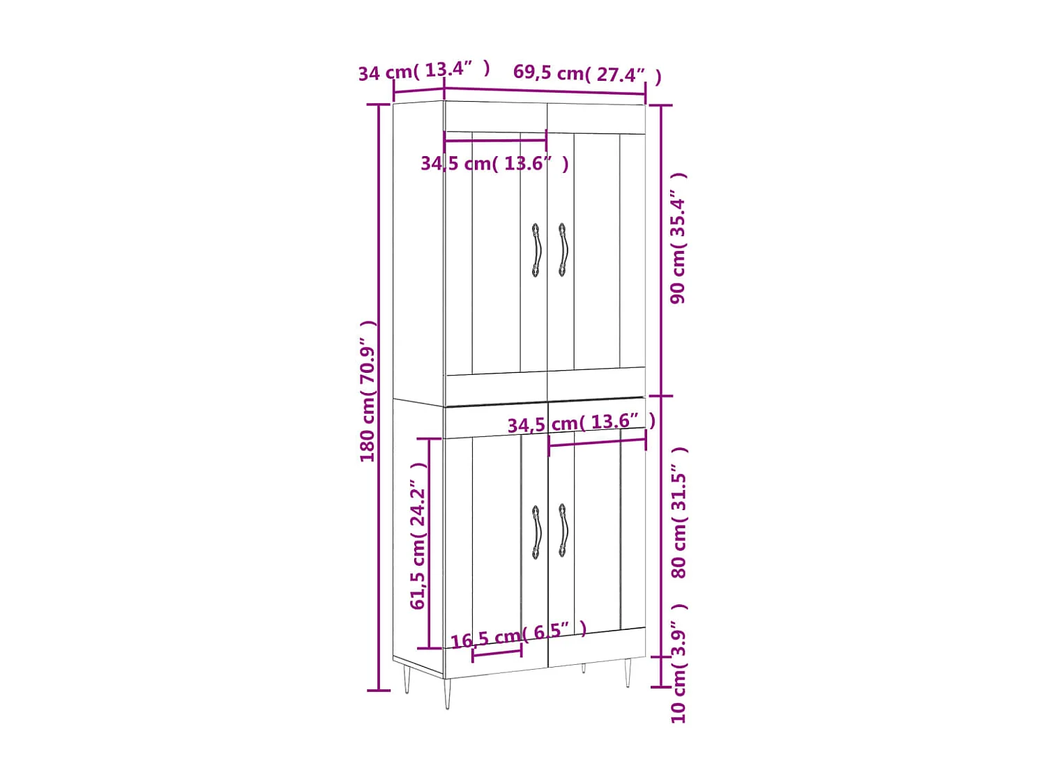 Highboard Sonoma-Eiche 69,5x34x180 cm Holzwerkstoff