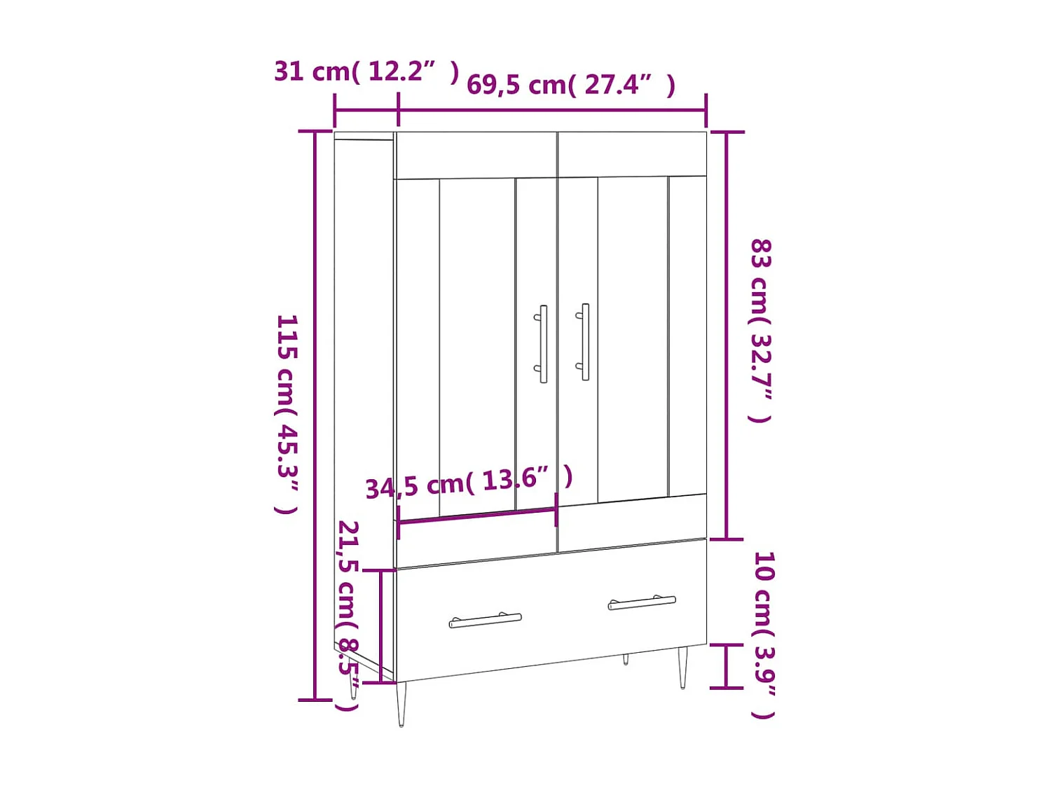 Armário alto derivados madeira 69,5x31x115 cm carvalho castanho