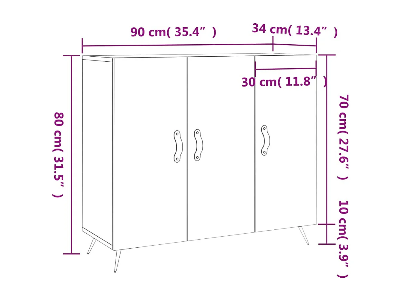 Credenza Rovere Sonoma 90x34x80 cm in Legno Multistrato