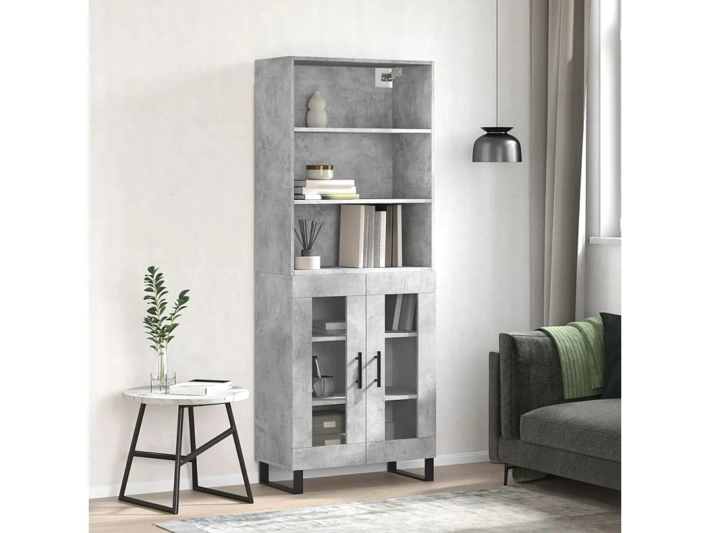 Credenza Grigio Cemento 69,5x34x180 cm in Legno Multistrato