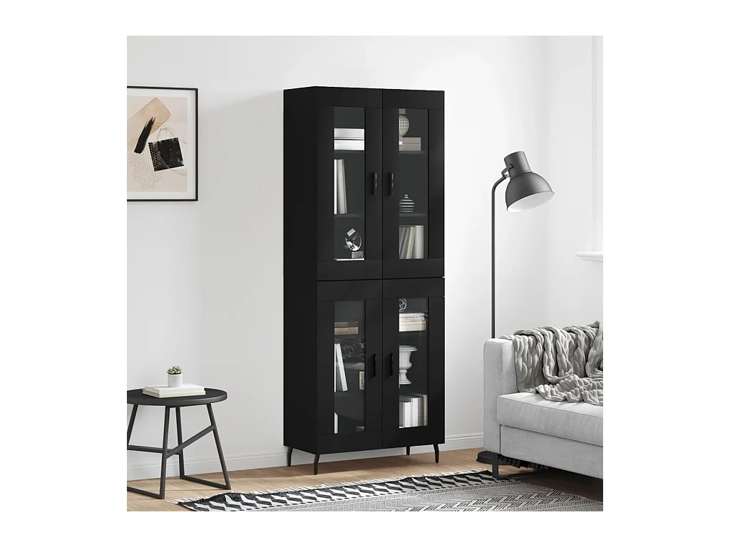 Hoge kast 69,5x34x180 cm bewerkt hout zwart