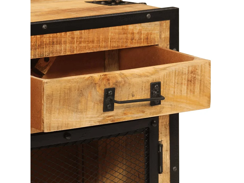 Buffet 80x31x66 cm bois de manguier brut massif et métal