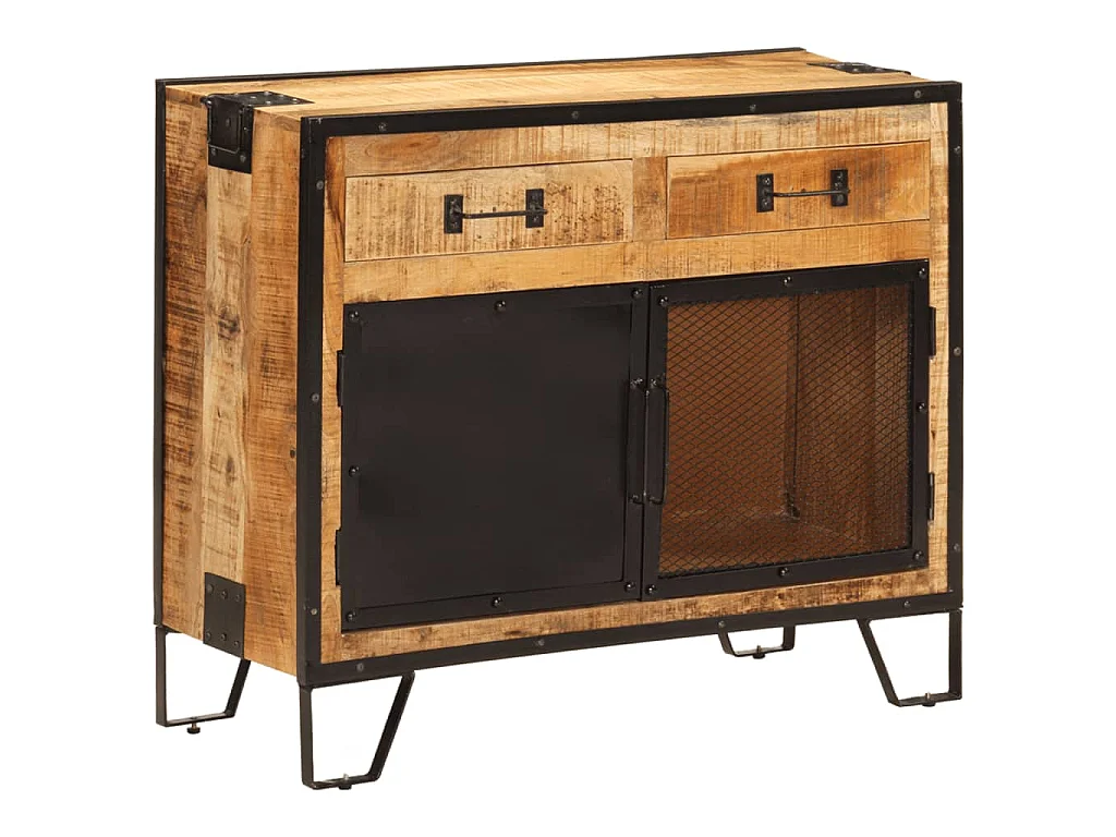 Buffet 80x31x66 cm bois de manguier brut massif et métal
