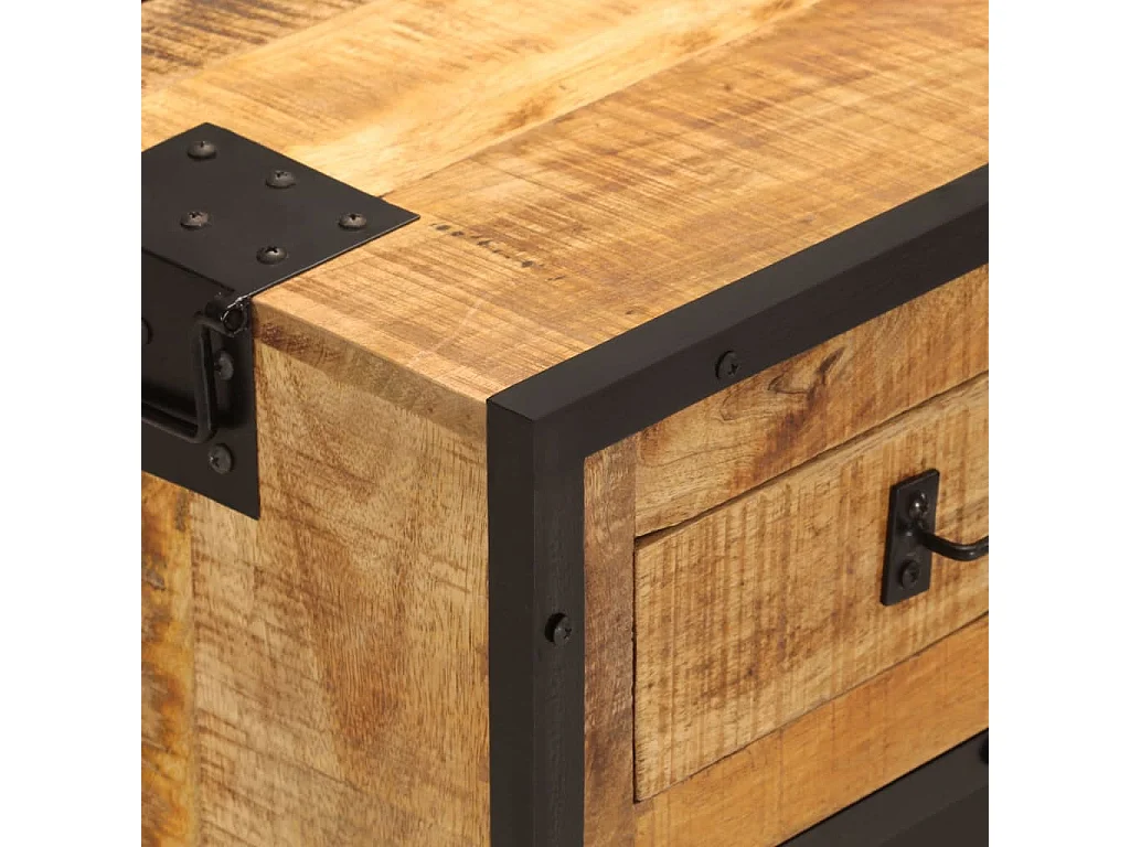 Buffet 80x31x66 cm bois de manguier brut massif et métal
