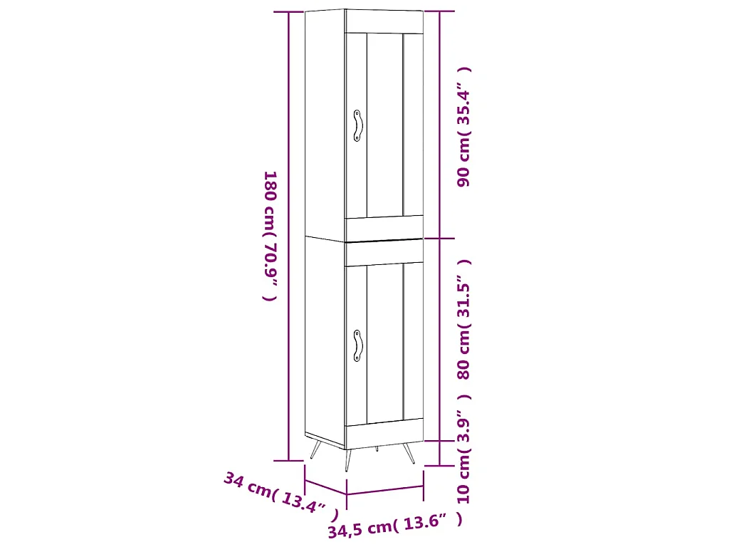 Hoge kast 34,5x34x180 cm bewerkt hout sonoma eikenkleurig