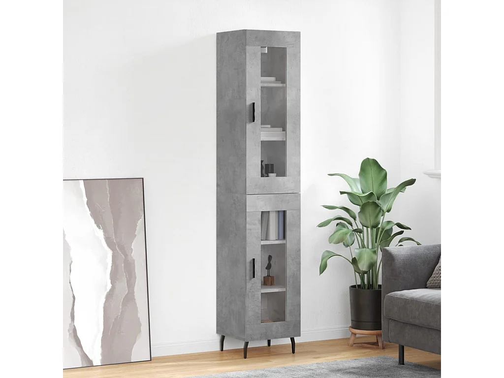 Buffet haut Gris béton 34,5x34x180 cm Bois d'ingénierie