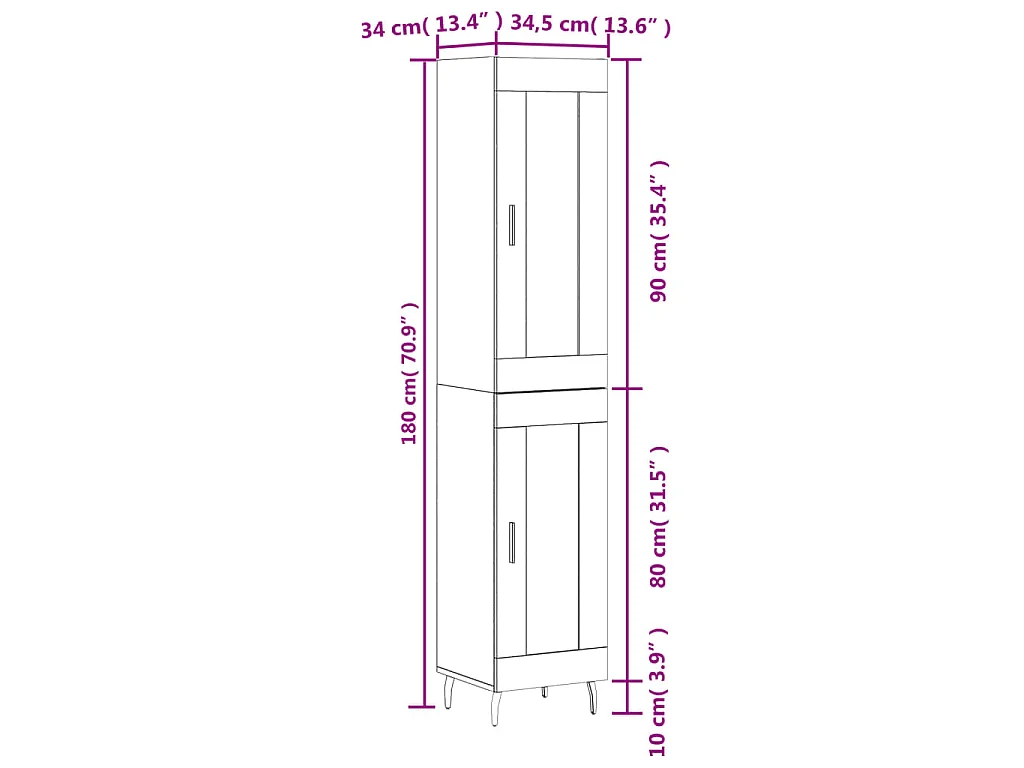 Buffet haut Gris béton 34,5x34x180 cm Bois d'ingénierie