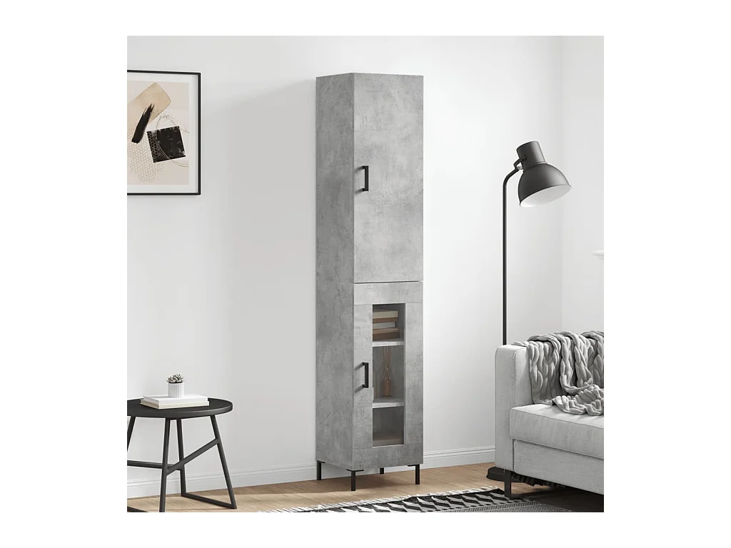 Buffet haut Gris béton 34,5x34x180 cm Bois d'ingénierie