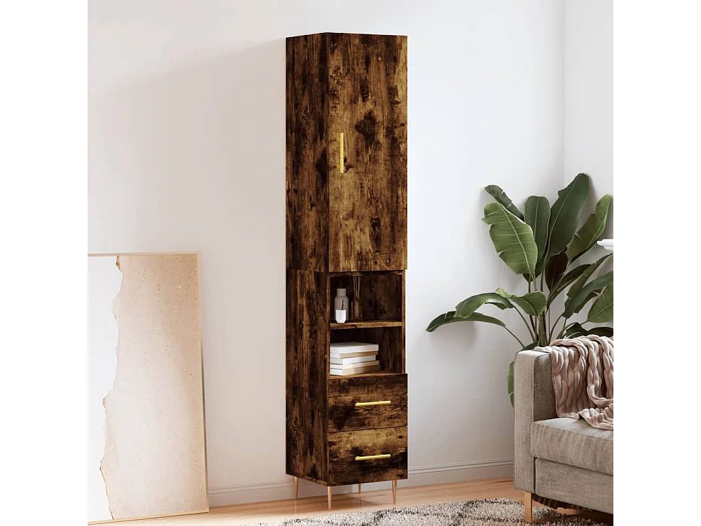 Aparador de madera contrachapada roble ahumado 34,5x34x180 cm