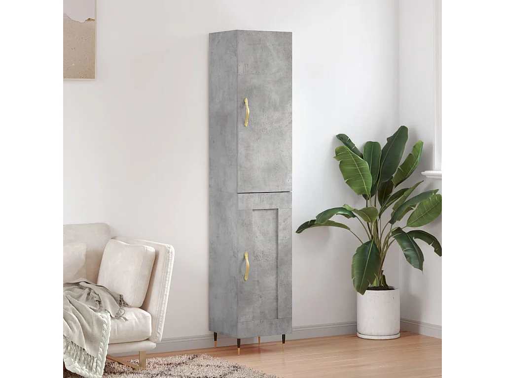 Buffet haut Gris béton 34,5x34x180 cm Bois d'ingénierie