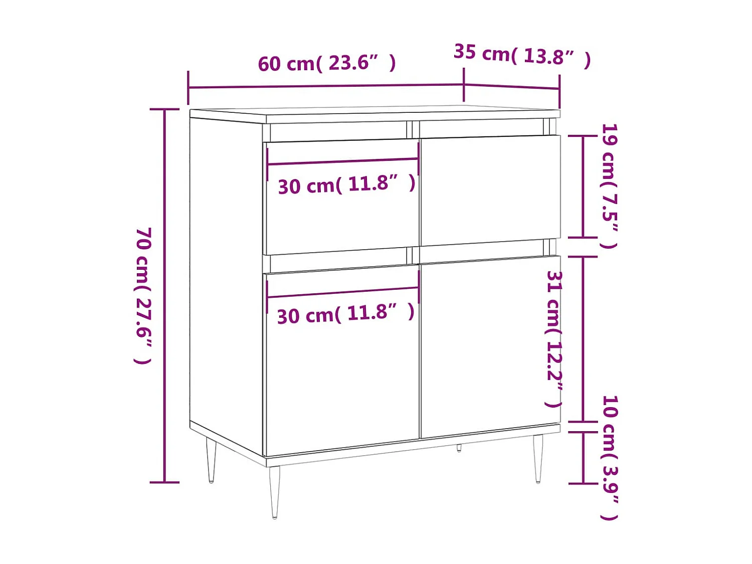 Buffet Chêne fumé 60x35x70 cm Bois d'ingénierie