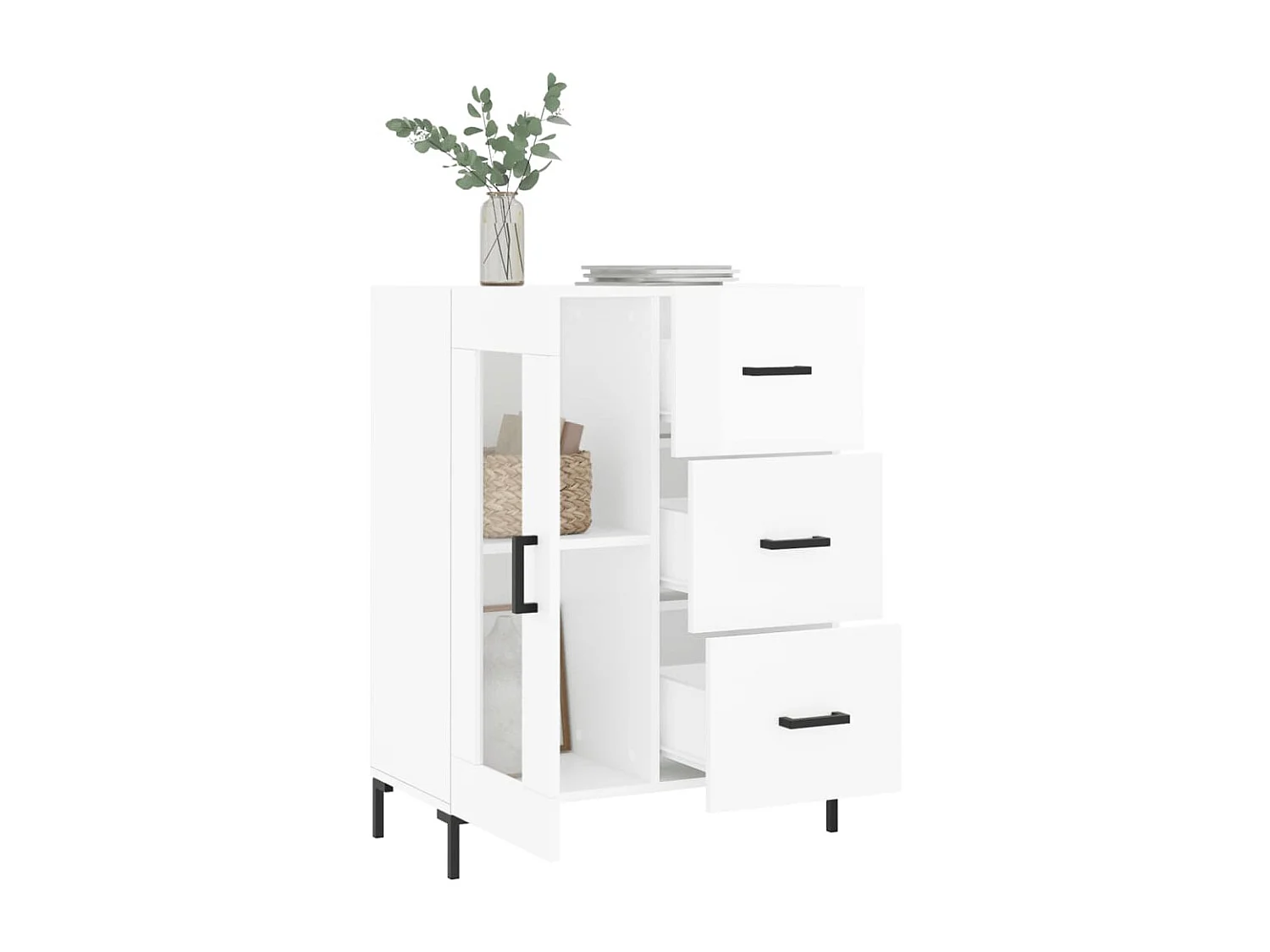 Dressoir 69,5x34x90 cm bewerkt hout hoogglans wit