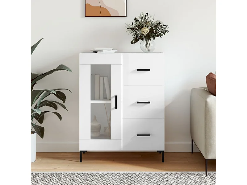 Credenza 69,5x34x90 cm in Legno Multistrato Bianco Lucido