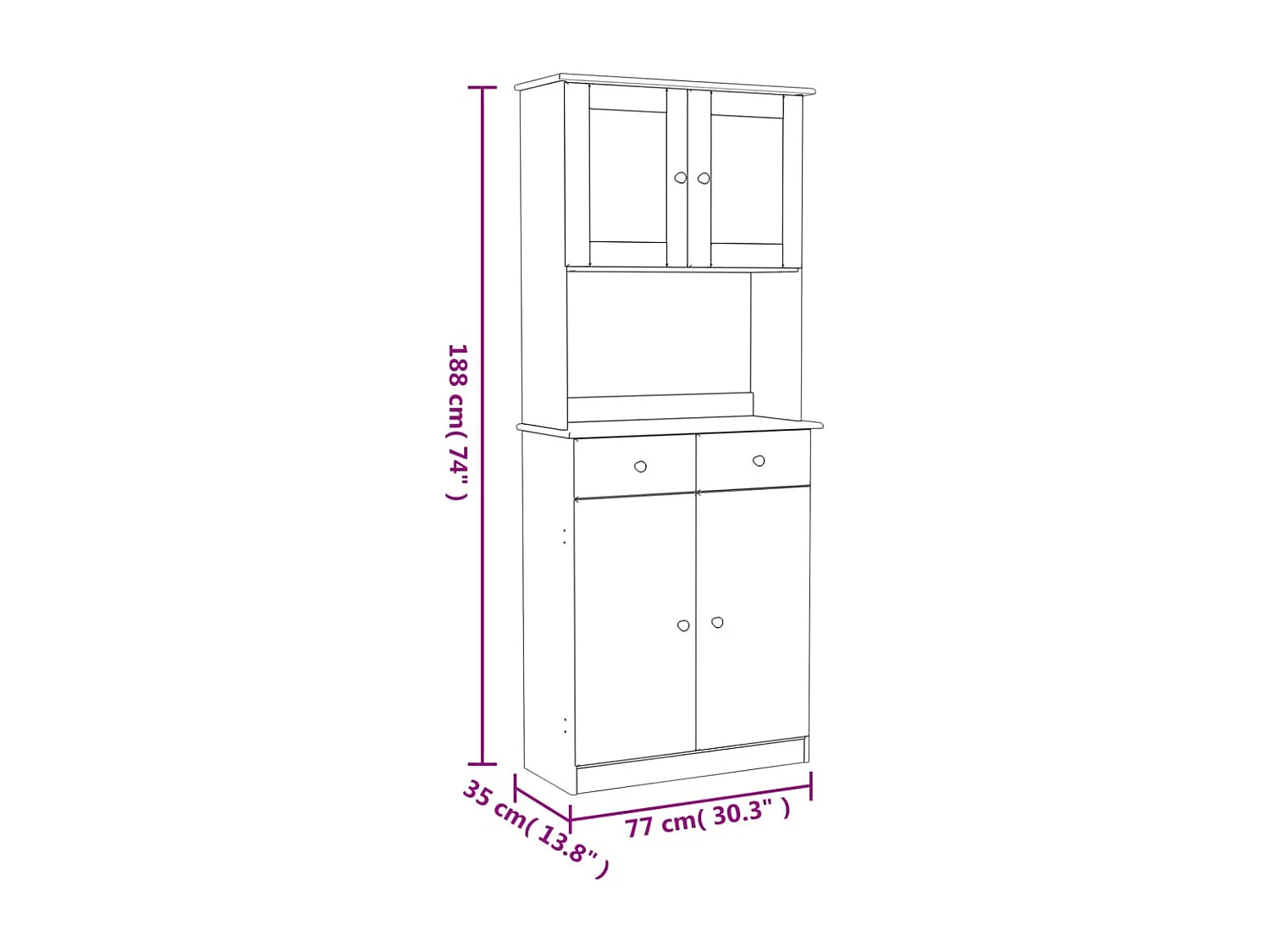 Credenza ALTA 77x35x188 cm in Legno Massello di Pino