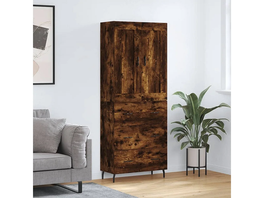 Buffet haut Chêne fumé 69,5x34x180 cm Bois d'ingénierie