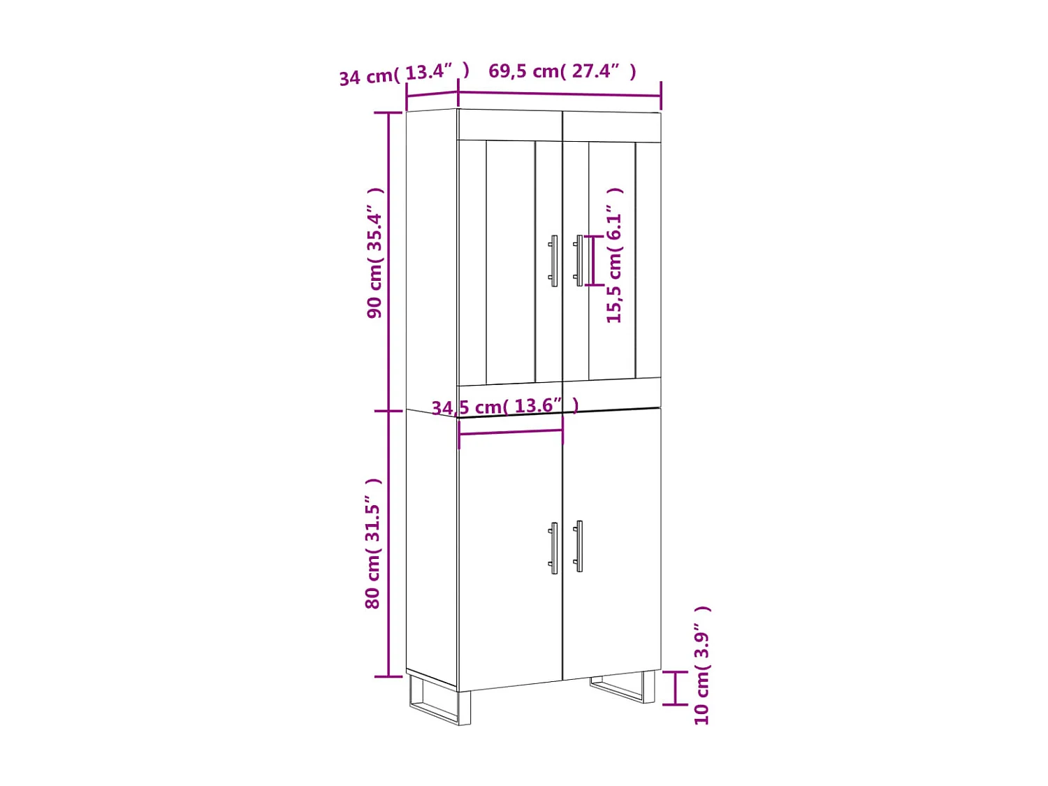 Highboard Betongrau 69,5x34x180 cm Holzwerkstoff