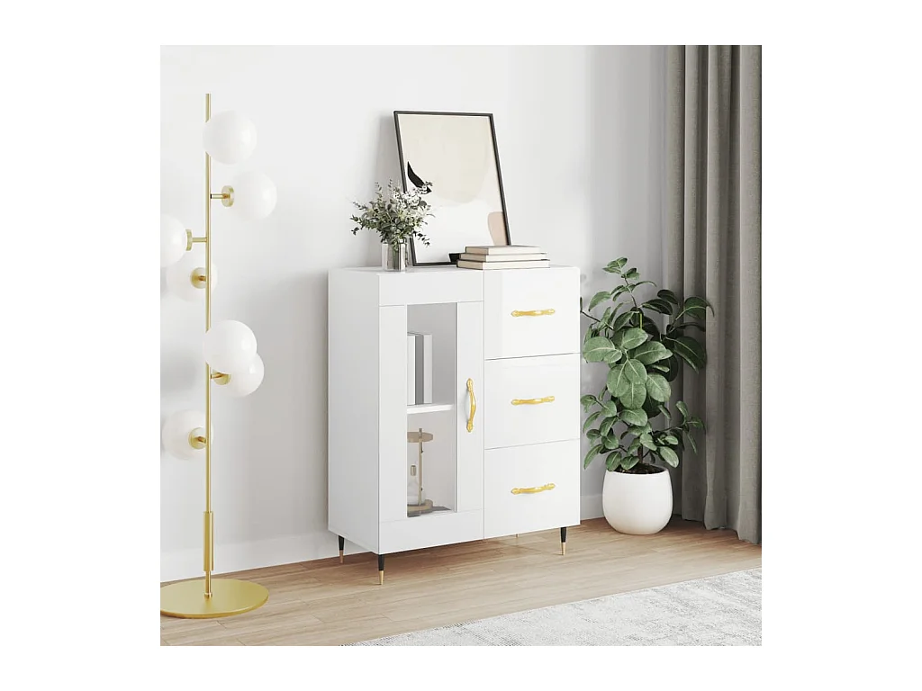 Buffet Blanc brillant 69,5x34x90 cm Bois d'ingénierie