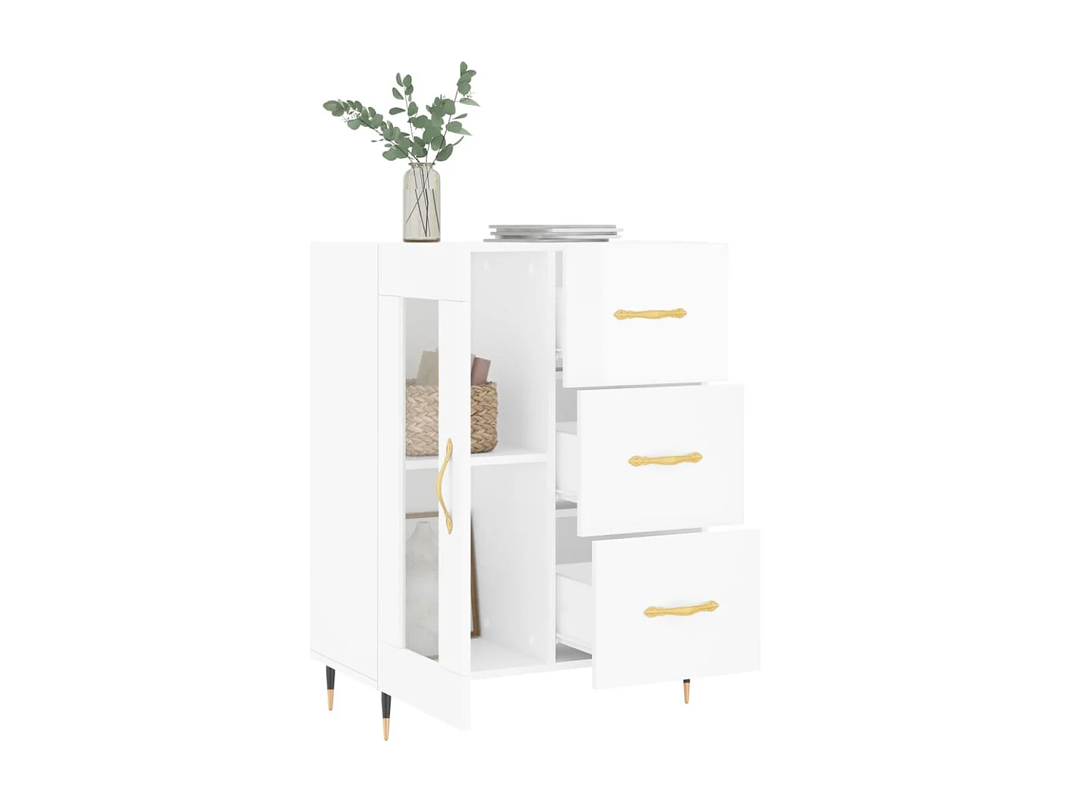 Buffet Blanc brillant 69,5x34x90 cm Bois d'ingénierie