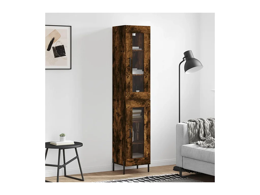 Buffet haut Chêne fumé 34,5x34x180 cm Bois d'ingénierie