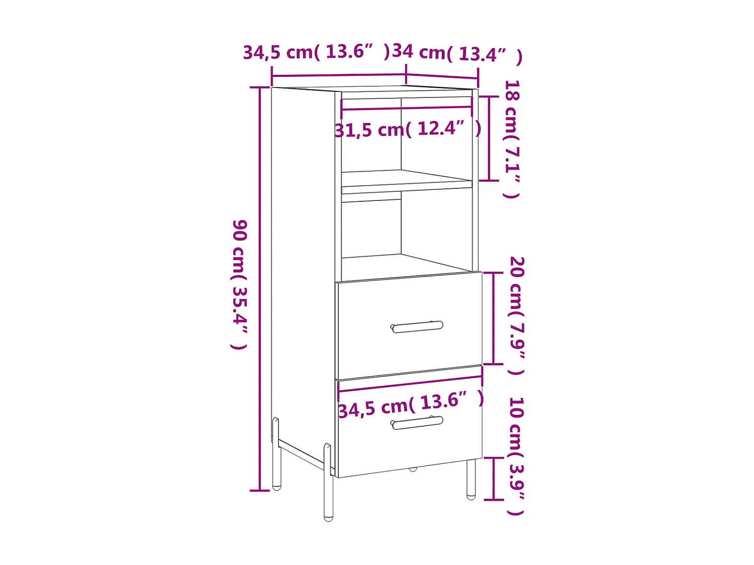 Buffet Sonoma gris 34,5x34x90 cm Bois d'ingénierie