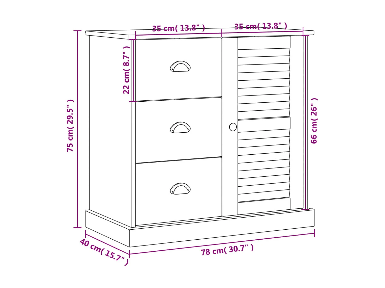 Sideboard mit Schubladen VIGO 78x40x75 cm Massivholz Kiefer