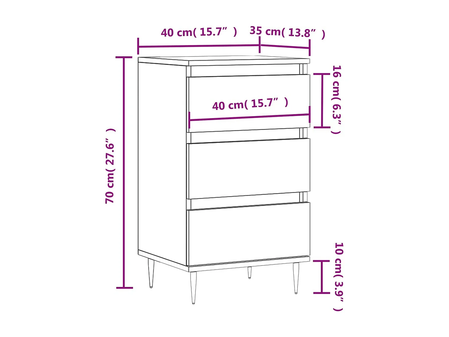 Buffet chêne fumé 40x35x70 cm bois d'ingénierie