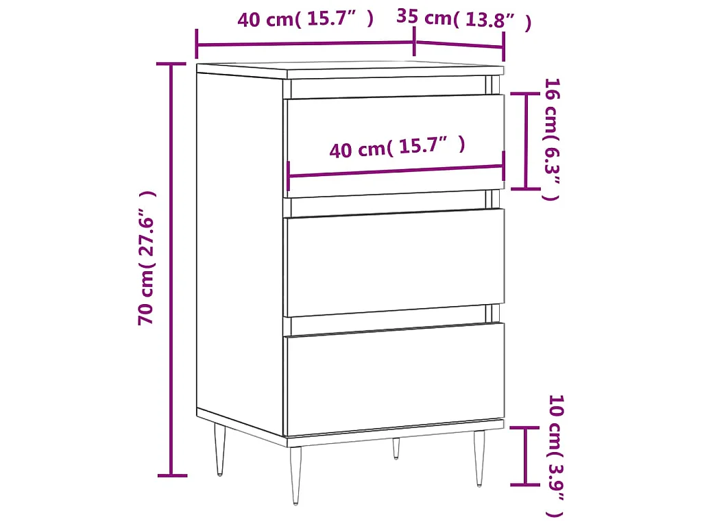 Buffet chêne fumé 40x35x70 cm bois d'ingénierie