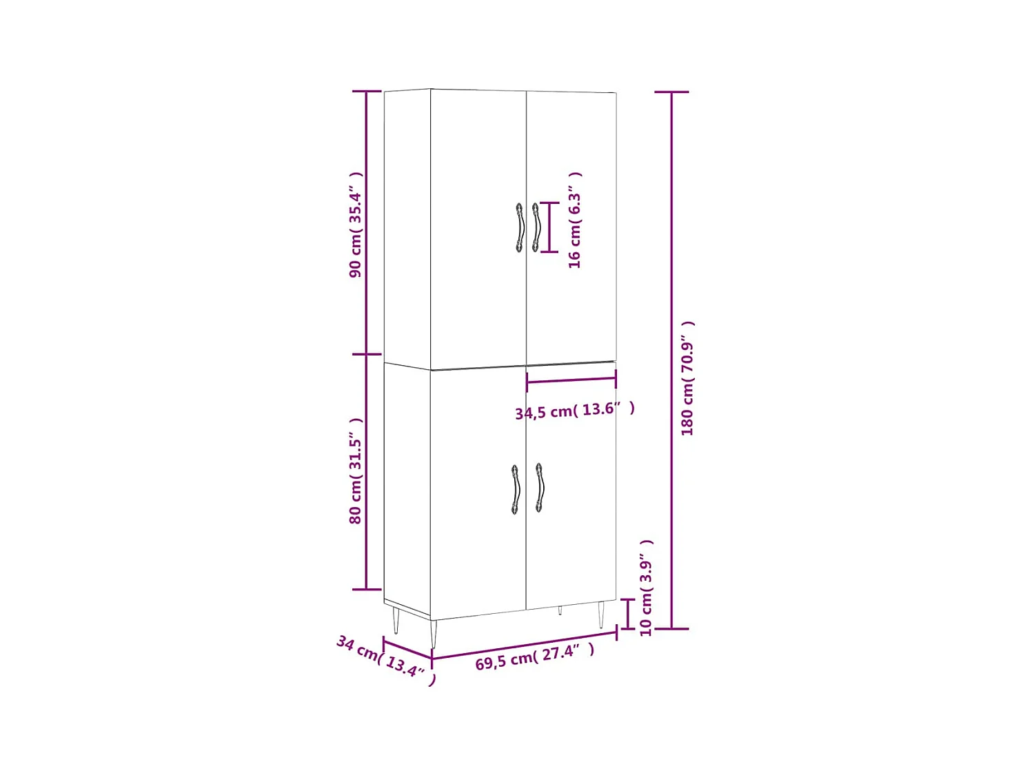 Highboard Betongrau 69,5x34x180 cm Holzwerkstoff